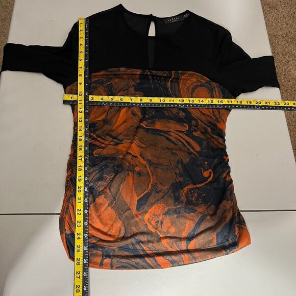 Iris Setlakwe Blouse Top Womens Large Ruched Silk Blend Sheer Long Sleeve Artsy - Picture 2 of 15